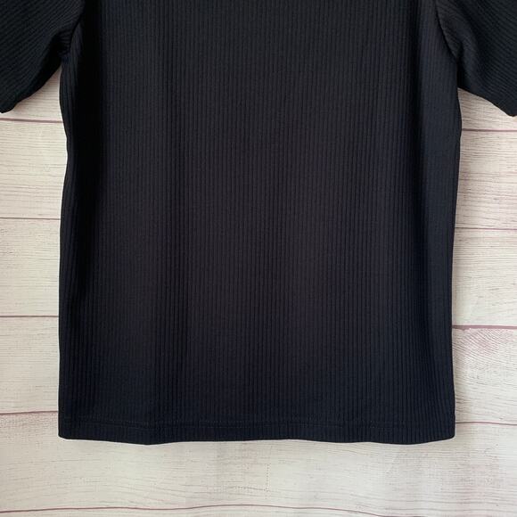 Links Vintage Black Ribbed Embroidered Daisy Flower Shirt Short Sleeve Size S - Picture 7 of 16